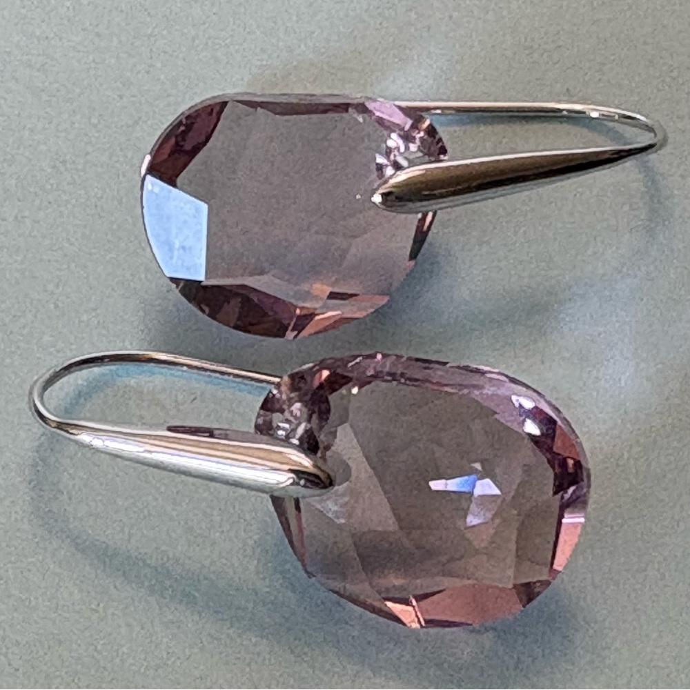 Authentic Swarovski Galet Cut Soft Purple Rhodium Plated Fish Hook Drop Earrings - Picture 5 of 15